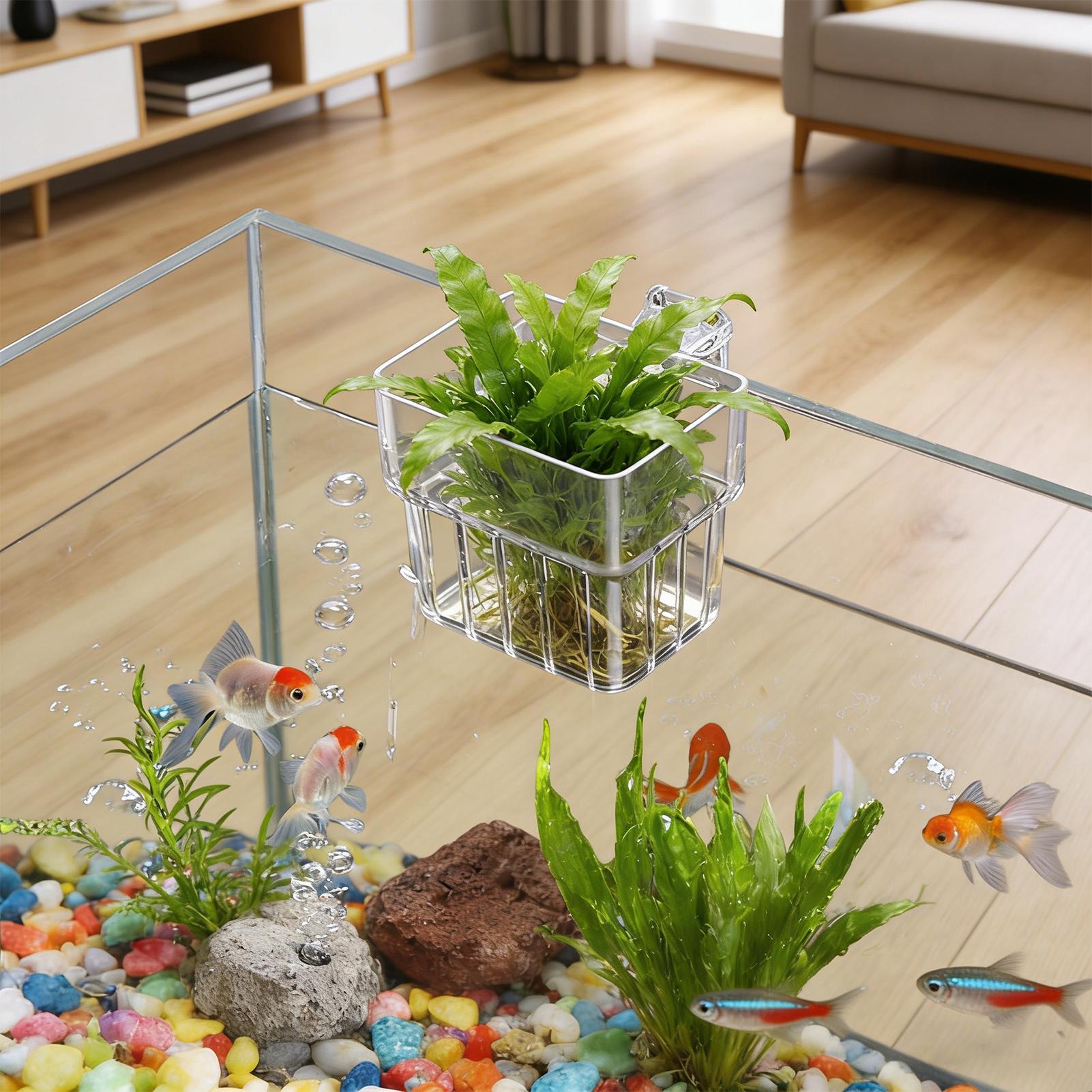 Aquarium Fish Pot - Vaso Trasparente Appendibile per Piante d'Acquario,